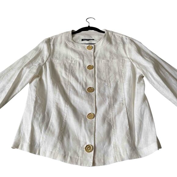 Jones New York Women's Collarless Button-Front Jacket White 100% Linen Size L - Picture 2 of 7